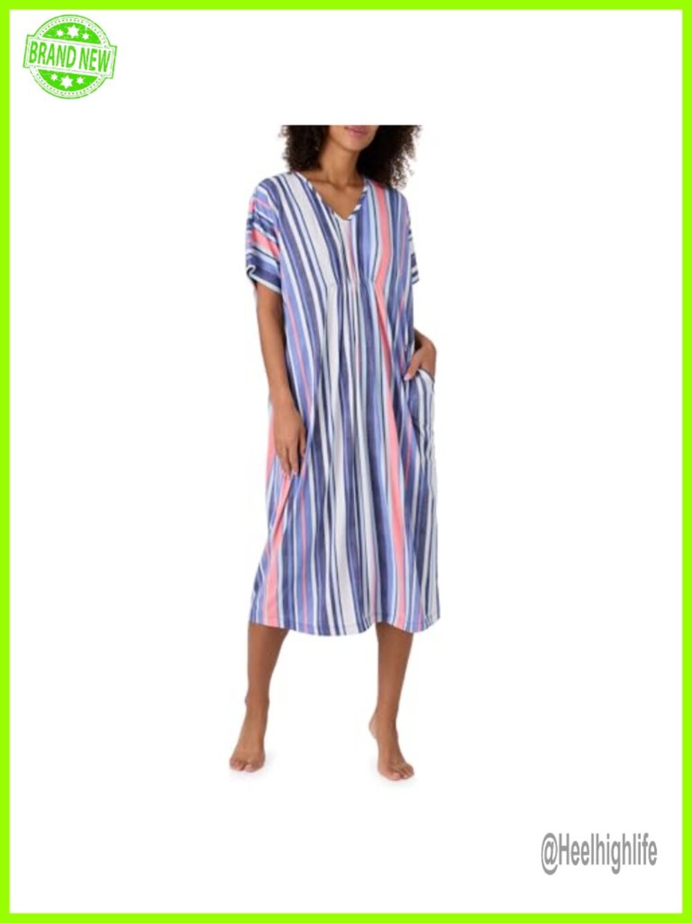 Tommy Bahama Stretch Jersey Caftan Nightgown Dolman Sleeve Cinched Waist Pockets